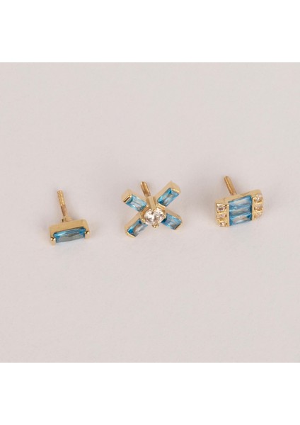 14 Ayar Altın Aqua Baget Taşlı Minimal Tragus Piercing