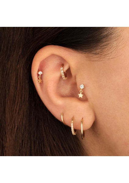 14 Ayar Altın Taşlı Yıldız Sallantılı Minimal Tragus Piercing