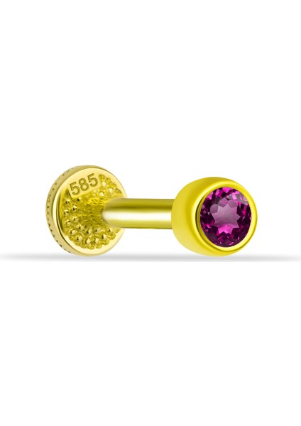 14 Ayar Altın Pembe Tektaşlı Minimal Tragus Piercing