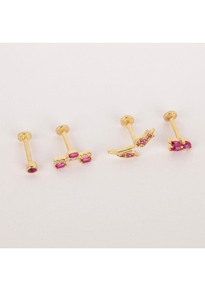 14 Ayar Altın Pembe Tektaşlı Minimal Tragus Piercing