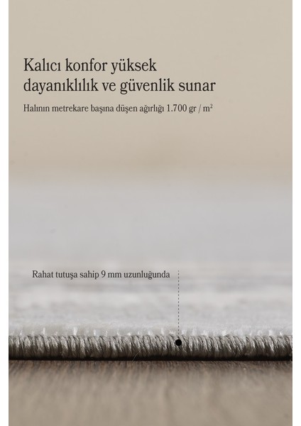 Modern Tasarımlı Pamuk Tabanlı Karo Mermer Desenli Saçaklı Krem Renkli Halı