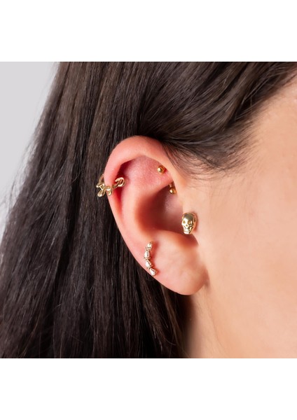 14 Ayar Altın Kuru Kafa Motifli Minimal Tragus Piercing