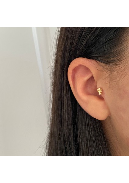 14 Ayar Altın Kuru Kafa Motifli Minimal Tragus Piercing