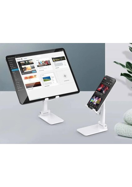 Masaüstü Telefon Tutucu Stant Masaüstü Tablet Tutacak Şarj Standı, Beyaz