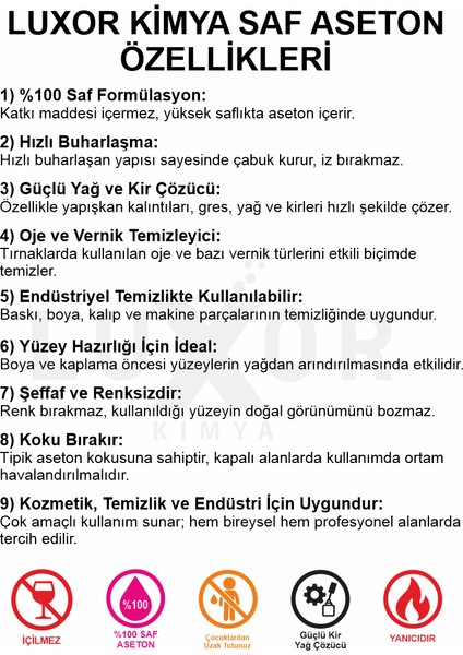 Kimya %99.9 Saf Aseton 200ML