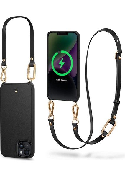 Spigen Classic Charm Mag Cep Telefonu Zinciri [iphone 14 Kılıfı ile Uyumlu], Manyetik Kılıf, Gövdede ve Bilekte Iki Parçalı Zincir - Siyah