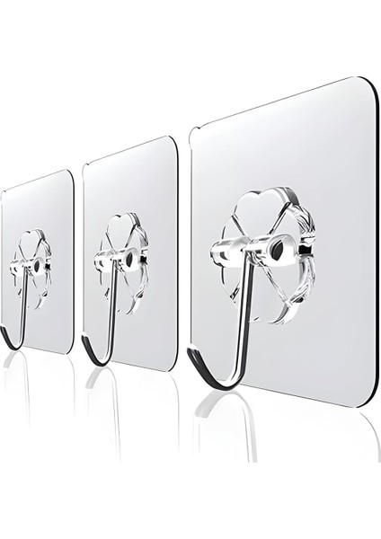 Wall Hooks, Clear Transparent, Heavy Duty, Set Of 3