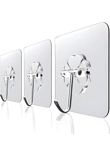 Wall Hooks, Clear Transparent, Heavy Duty, Set Of 3