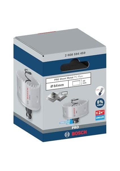 1 x Pro Sheet Metal Power Change Plus Delik Testeresi (Paslanmaz Çelik Saclar, Çelik Saclar, Ø 64 Mm, Profesyonel Aksesuar Matkap/tornavida Için)
