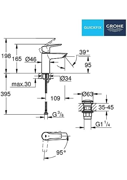 Start Quickfix Lavabo Bataryası, S- Boyut, Su Tasarruflu, Mat Siyah, 235512432