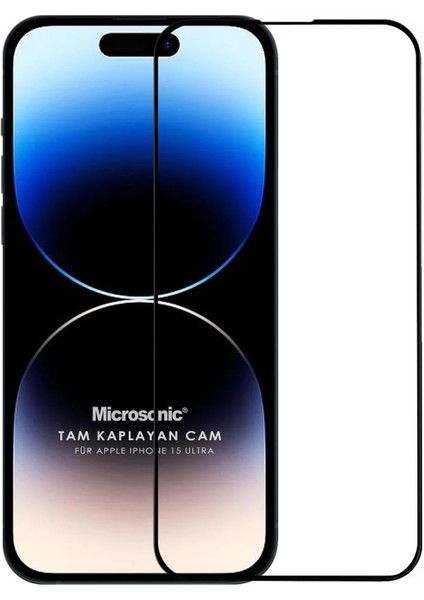 Ekran Koruyucu Apple iPhone 15 Pro Max Için Tam Kaplayan Temperli Cam Ekran Koruyucu Siyah