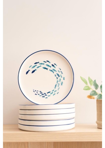 Seramik Marin 6'lı Özel Tasarım Hand Made 20 cm Stackable Pasta Tabak Seti