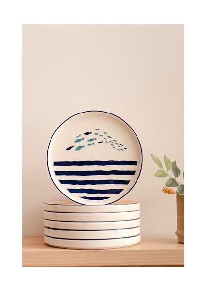 Seramik Marin 6'lı Özel Tasarım Hand Made 20 cm Stackable Pasta Tabak Seti