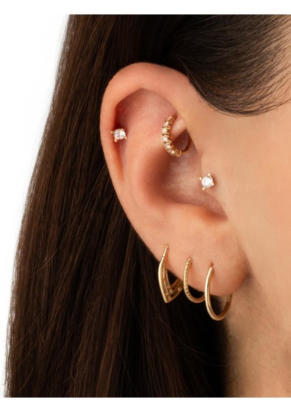 14 Ayar Altın Tektaş Minimal Tragus Piercing fiyatları