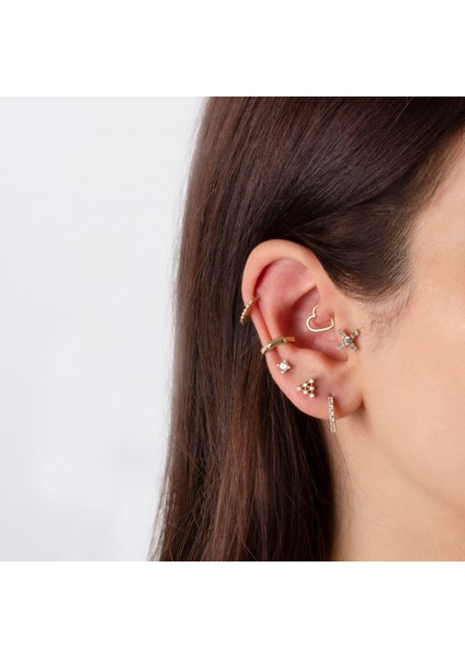 14 Ayar Altın Tektaş Minimal Tragus Piercing modelleri