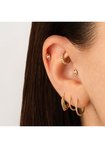 14 Ayar Altın Taşlı Göz Minimal Tragus Piercing