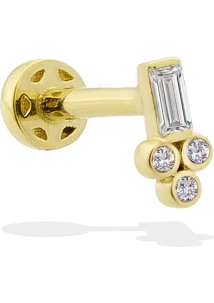 14 Ayar Altın Baget Taşlı Minimal Tragus Piercing