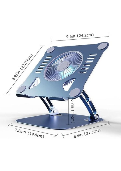 USB Fanlı Notebook Bilgisayar Standı Güçlü Fan Yüksekliği Ayarlanabilir Tutucu Işıklı Fan Tok Alüminyum 10-17 Inç Notebooklar ile Uyumlu Pedli TABAN%100 Tok Aliminyum Alaşımlı Katlanır S102