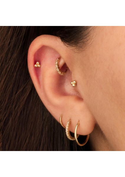 14 Ayar Altın Üç Top Minimal Tragus Piercing