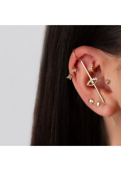 14 Ayar Altın Üç Top Minimal Tragus Piercing