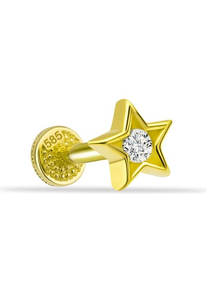 14 Ayar Altın Taşlı Yıldız Minimal Tragus Piercing