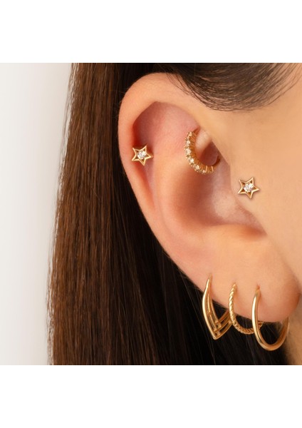 14 Ayar Altın Taşlı Yıldız Minimal Tragus Piercing