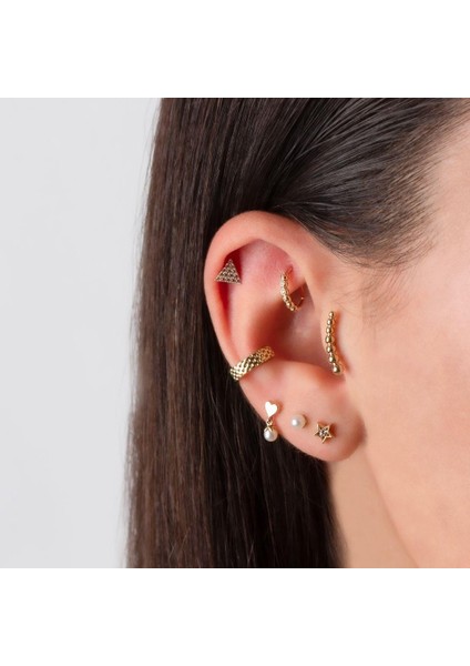 14 Ayar Altın Taşlı Yıldız Minimal Tragus Piercing