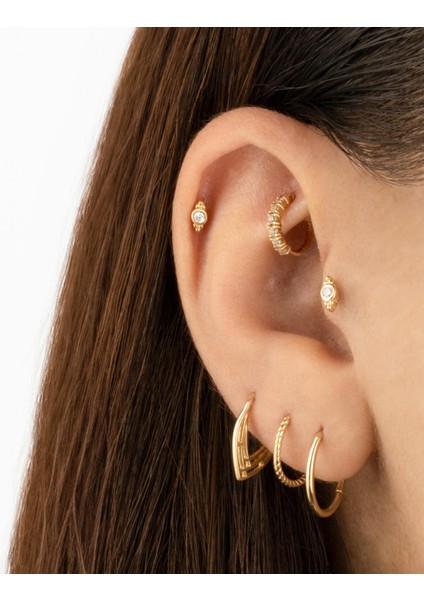 14 Ayar Altın Taşlı Minimal Tragus Piercing
