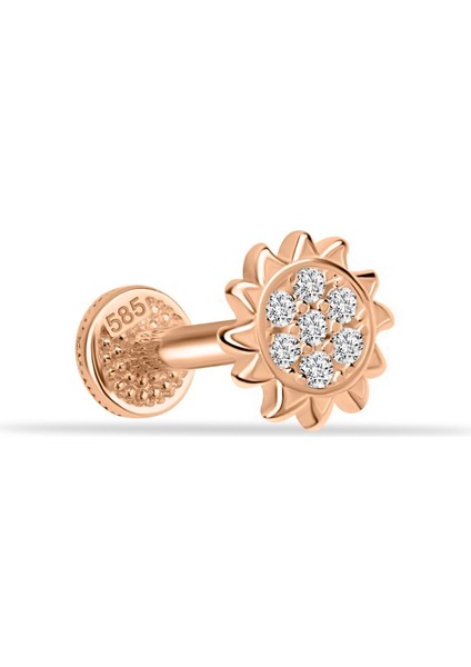 14 Ayar Altın Taşlı Güneş Minimal Tragus Piercing