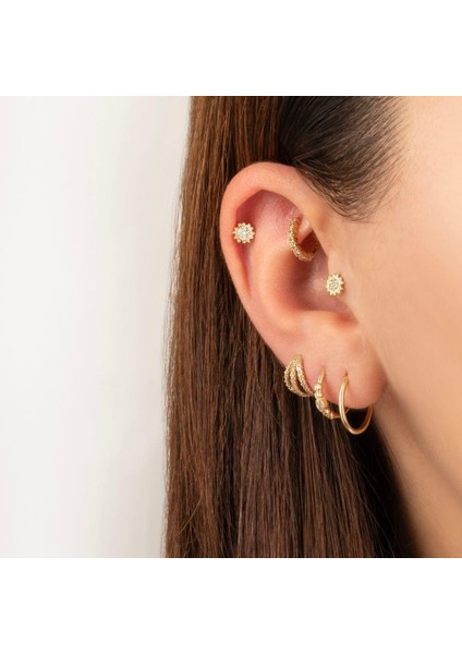 14 Ayar Altın Taşlı Güneş Minimal Tragus Piercing