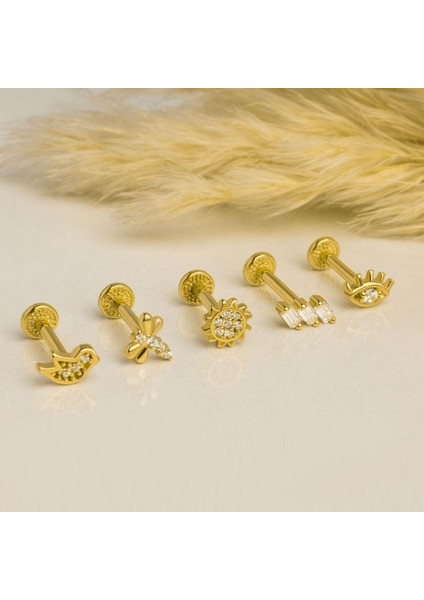 14 Ayar Altın Taşlı Güneş Minimal Tragus Piercing
