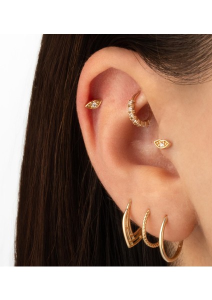 14 Ayar Altın Taşlı Dudak Minimal Tragus Piercing