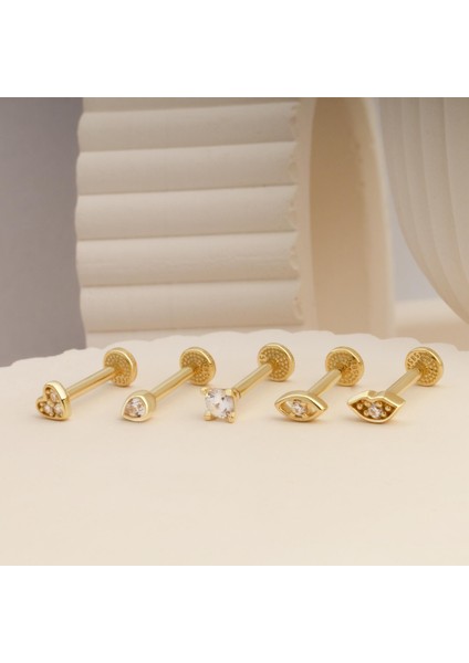 14 Ayar Altın Taşlı Dudak Minimal Tragus Piercing