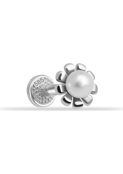 14 Ayar Altın Incili Çiçek Minimal Tragus Piercing