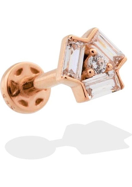 14 Ayar Altın Baget Taşlı Minimal Tragus Piercing