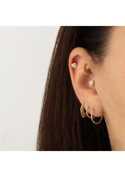14 Ayar Altın Taşlı Kalpli Motifli Minimal Tragus Piercing