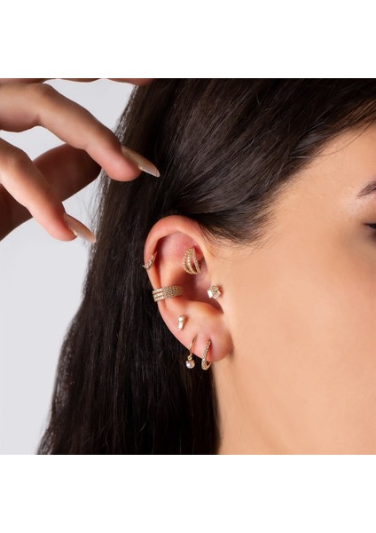 14 Ayar Altın Baget Taşlı Minimal Tragus Piercing
