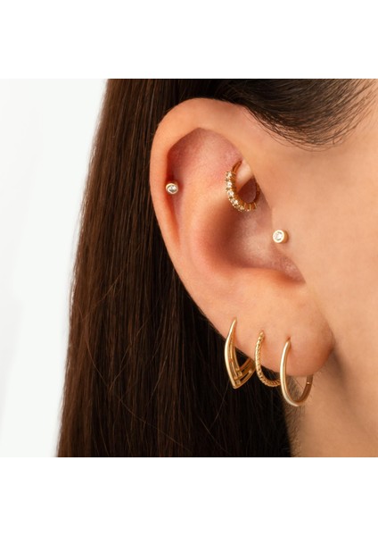 14 Ayar Altın Tektaş Motifli Minimal Tragus Piercing
