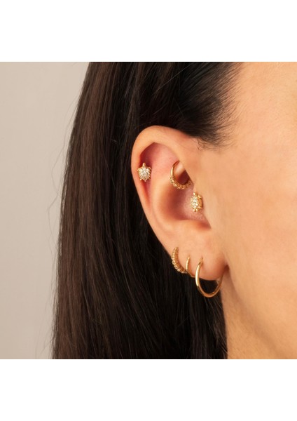 14 Ayar Altın Taşlı Kaplumbağa Motifli Minimal Tragus Piercing