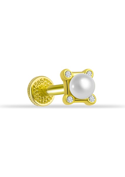 14 Ayar Altın Incili Minimal Tragus Piercing