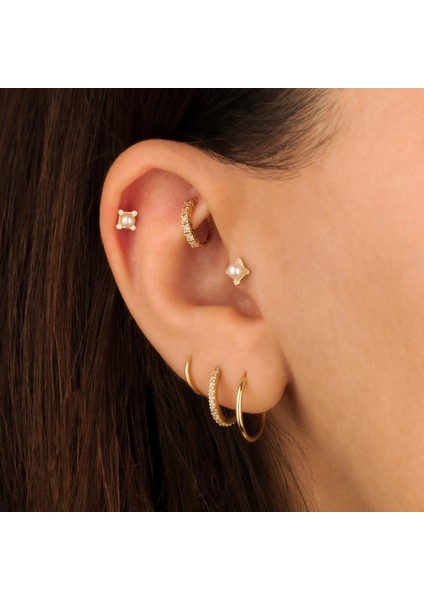 14 Ayar Altın Incili Minimal Tragus Piercing