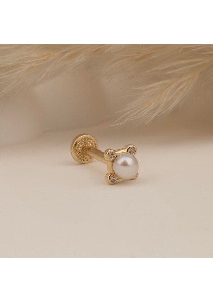 14 Ayar Altın Incili Minimal Tragus Piercing