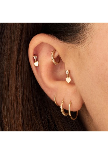 14 Ayar Altın Markis Taşlı Kalp Sallantılı Minimal Tragus Piercing fiyatları