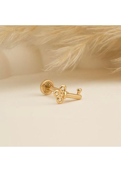 14 Ayar Altın Anahtar Minimal Tragus Piercing modelleri
