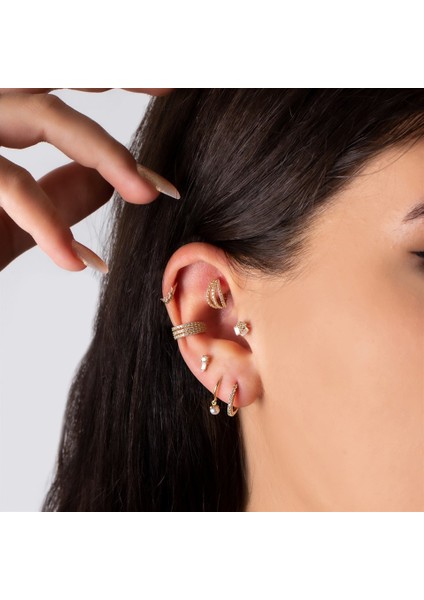 14 Ayar Altın Baget Taşlı Minimal Tragus Piercing