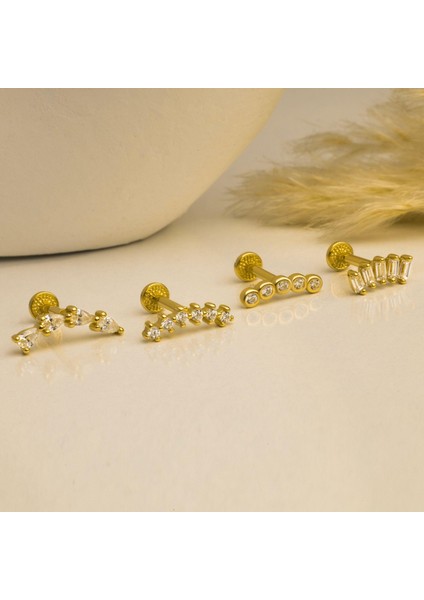 14 Ayar Altın 5 Baget Taşlı Minimal Tragus Piercing