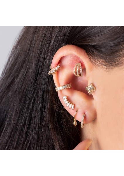 14 Ayar Altın 6 Markiz Taşlı Minimal Tragus Piercing