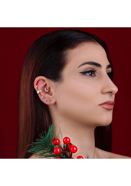 14 Ayar Altın Uçak Motifli Minimal Tragus Piercing modelleri