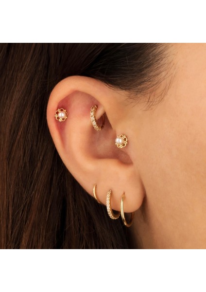 14 Ayar Altın Incili Minimal Tragus Piercing