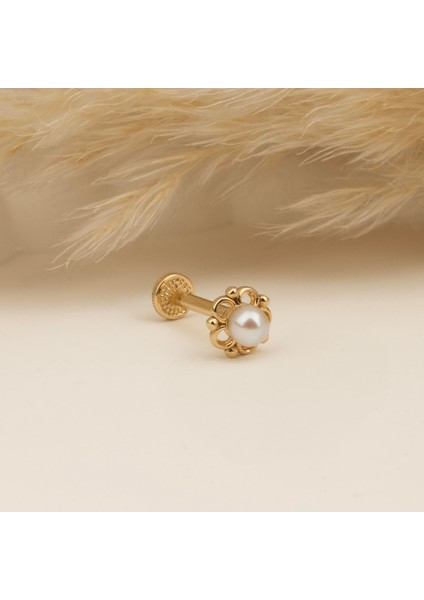 14 Ayar Altın Incili Minimal Tragus Piercing